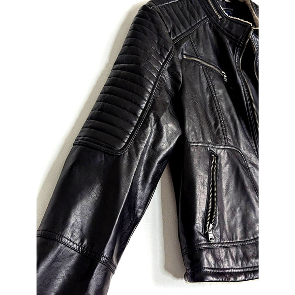 Chaps Black Faux Leather Moto Womens Jacket XL - Picture 5 of 8